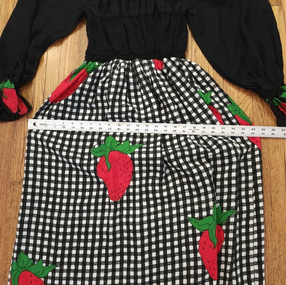 Young Edwardian by Arpejo Vintage Long Strawberry Dress Size 11 Checkered Countr - Picture 3 of 11